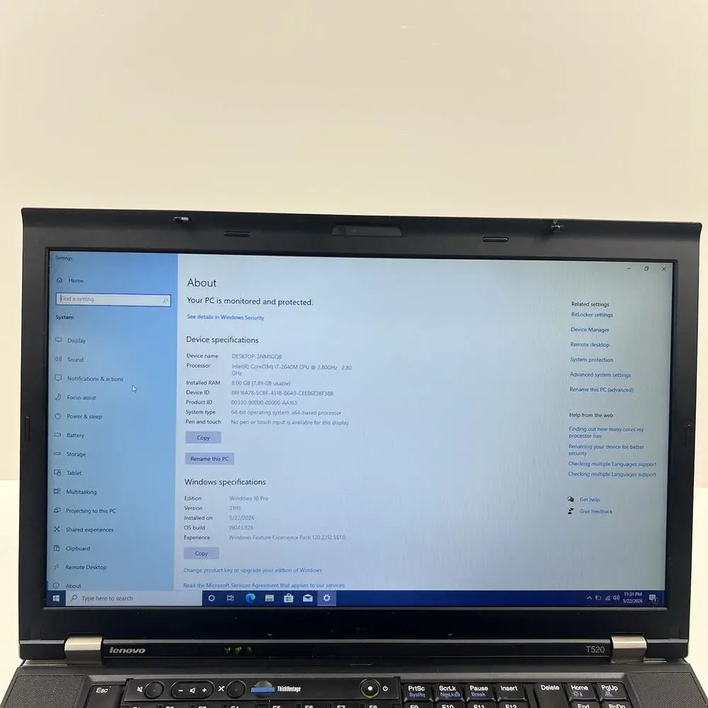 Lenovo ThinkPad T520 Intel i7-2640M 8GB 320GB HDD Win 10 w/ Charger|ELP75, READ